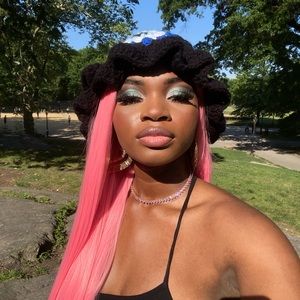 Pink synthetic straight wig